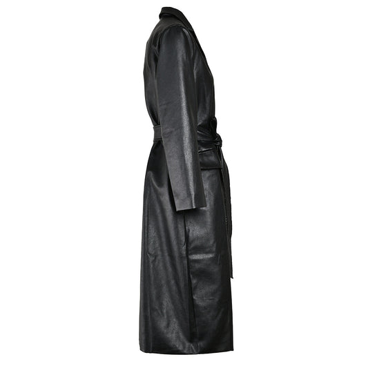 Abrigo de Cuero PU Ajustado Efecto Delgadez Negro - Elegante y Versátil - Image 18