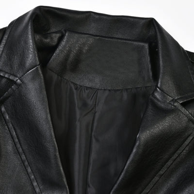 Abrigo de Cuero PU Ajustado Efecto Delgadez Negro - Elegante y Versátil - Image 19