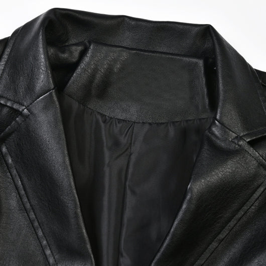Abrigo de Cuero PU Ajustado Efecto Delgadez Negro - Elegante y Versátil - Image 19