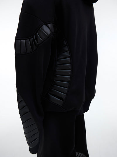 Sudadera Hoodie Patchwork de Cuero para Hombre - Image 10