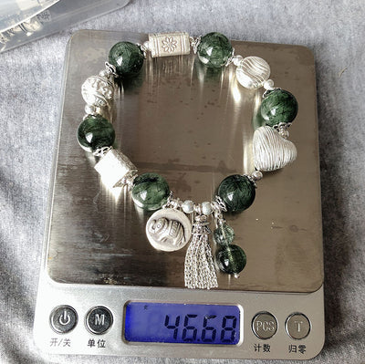 Pulsera de Plata 925 con Cuarzo Verde Rutilado y Dije Elefante - Image 12