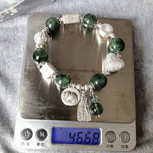 Pulsera de Plata 925 con Cuarzo Verde Rutilado y Dije Elefante - Image 12