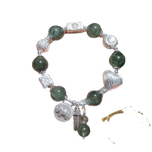 Pulsera de Plata 925 con Cuarzo Verde Rutilado y Dije Elefante - Image 19