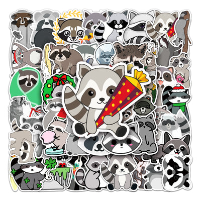 50 unique cute raccoon stickers in various cartoon styles, including raccoons with party hats, wreaths, and holding items. - Image 11