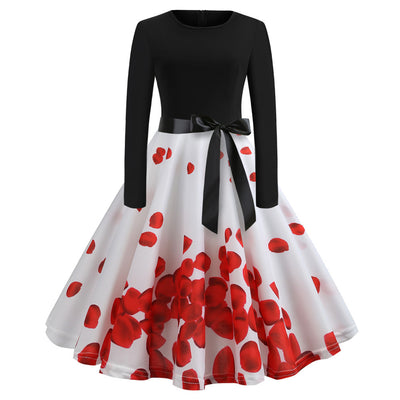 Vestido Retro Manga Larga Cuello Redondo con Estampado Sexy - Image 13