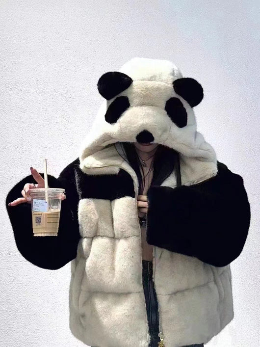 Chaqueta Acolchada Vintage Panda Suelta con Capucha para Mujer - Image 25