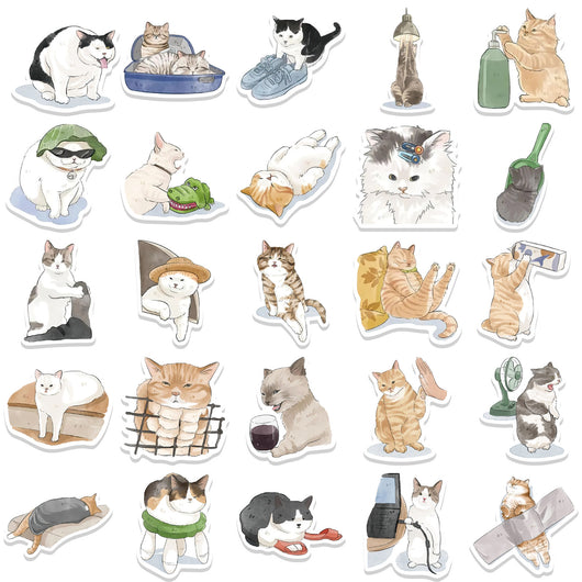 53 cartoon watercolor cute cat stickers in various poses and breeds, perfect for personalizing laptops, luggage, and phones. - Image 15