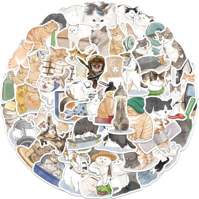 53 cartoon watercolor cute cat stickers in various poses and breeds, perfect for personalizing laptops, luggage, and phones. - Image 16