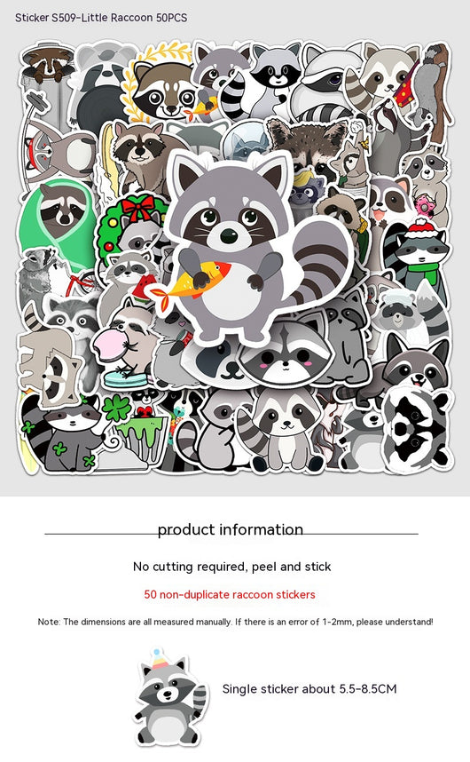 50 unique cute raccoon stickers in various cartoon styles, including raccoons with party hats, wreaths, and holding items. - Image 15