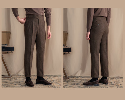 Pantalón Tweed Clásico Británico Cintura Alta Corte Recto Patrón Espiga - Image 10