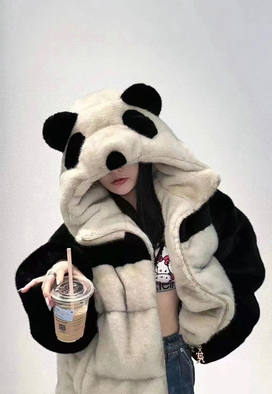 Chaqueta Acolchada Vintage Panda Suelta con Capucha para Mujer - Image 29