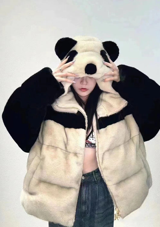 Chaqueta Acolchada Vintage Panda Suelta con Capucha para Mujer - Image 36