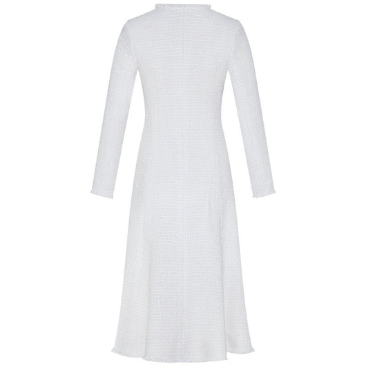Vestido Tweed Cuello V Color Sólido - Image 11