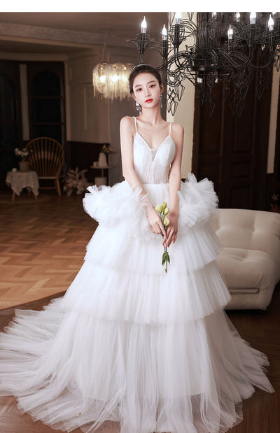Vestido de Novia Blanco con Tirantes y Falda Tipo Tutú - Elegancia Francesa - Image 15