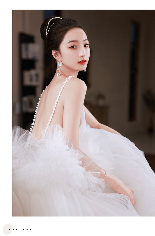 Vestido de Novia Blanco con Tirantes y Falda Tipo Tutú - Elegancia Francesa - Image 21
