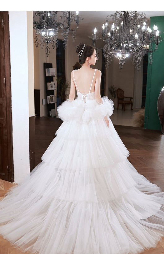 Vestido de Novia Blanco con Tirantes y Falda Tipo Tutú - Elegancia Francesa - Image 25