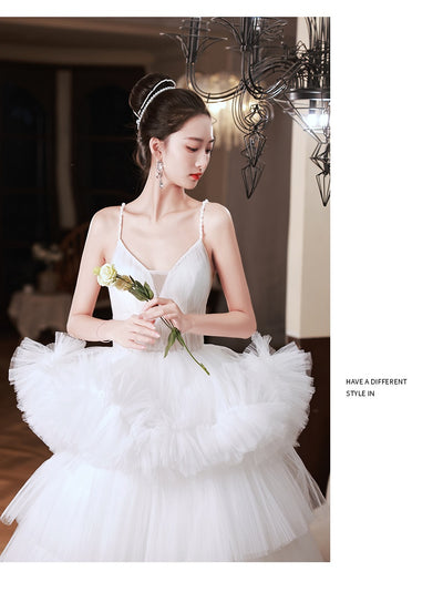 Vestido de Novia Blanco con Tirantes y Falda Tipo Tutú - Elegancia Francesa - Image 27