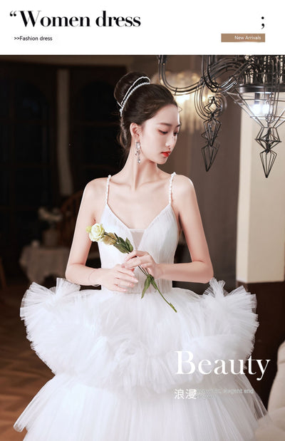 Vestido de Novia Blanco con Tirantes y Falda Tipo Tutú - Elegancia Francesa - Image 30