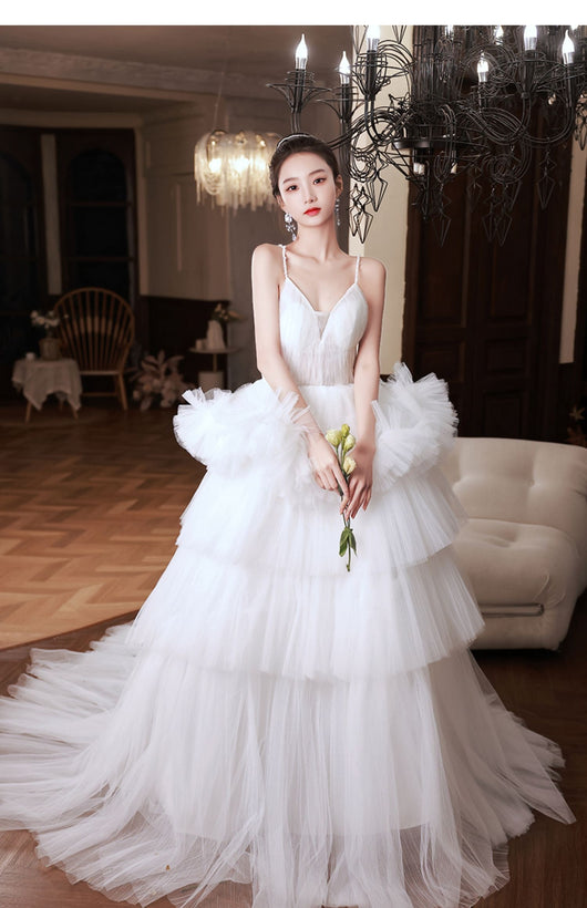 Vestido de Novia Blanco con Tirantes y Falda Tipo Tutú - Elegancia Francesa - Image 31