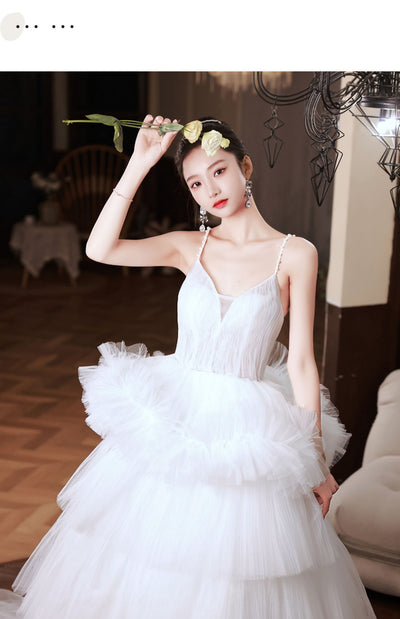 Vestido de Novia Blanco con Tirantes y Falda Tipo Tutú - Elegancia Francesa - Image 34