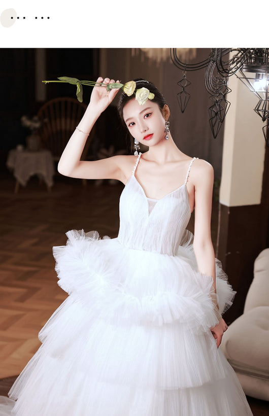 Vestido de Novia Blanco con Tirantes y Falda Tipo Tutú - Elegancia Francesa - Image 34