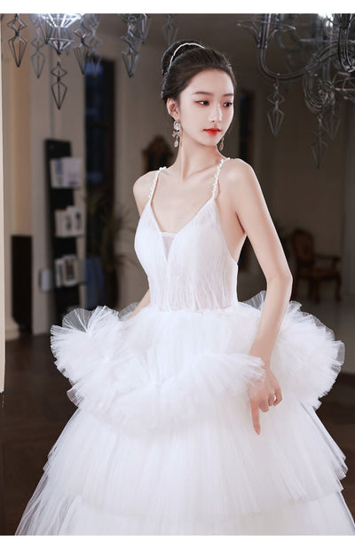 Vestido de Novia Blanco con Tirantes y Falda Tipo Tutú - Elegancia Francesa - Image 36