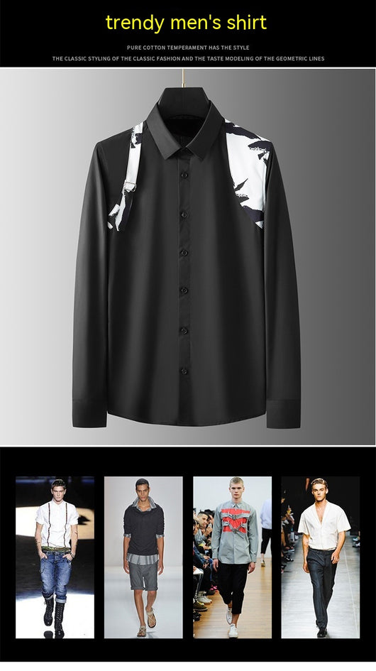 Camisa Casual de Negocios con Contraste de Hombros - Ajuste Slim Elegante para Hombre - Image 9