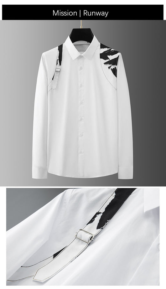 Camisa Casual de Negocios con Contraste de Hombros - Ajuste Slim Elegante para Hombre - Image 10