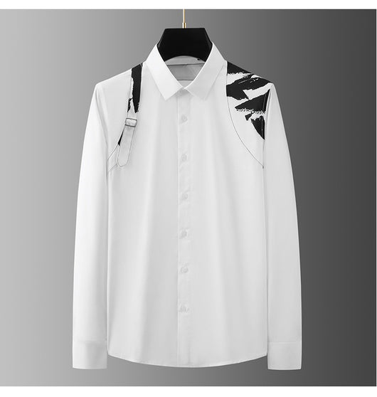 Camisa Casual de Negocios con Contraste de Hombros - Ajuste Slim Elegante para Hombre - Image 15