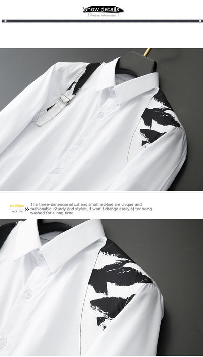Camisa Casual de Negocios con Contraste de Hombros - Ajuste Slim Elegante para Hombre - Image 17