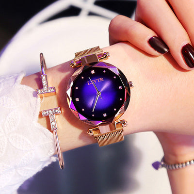 Reloj de Mujer Rose Gold con Diamantes y Cielo Estrellado Magnético Resistente al Agua - Image 3