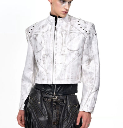 Chaqueta de Cuero para Hombre con Cuello Alto y Hombreras - Image 13