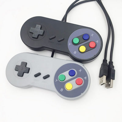 Black USB game controller with a classic SNES-style design, featuring a D-pad and colorful action buttons. - Image 10