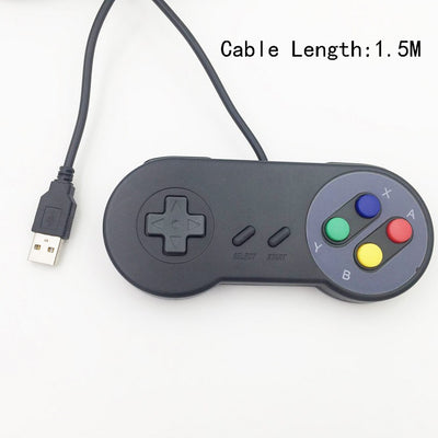 Black USB game controller with a classic SNES-style design, featuring a D-pad and colorful action buttons. - Image 15