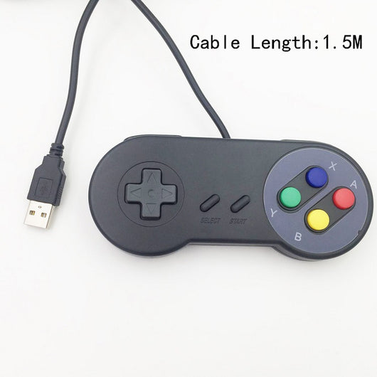 Black USB game controller with a classic SNES-style design, featuring a D-pad and colorful action buttons. - Image 15