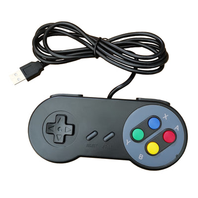 Black USB game controller with a classic SNES-style design, featuring a D-pad and colorful action buttons. - Image 17