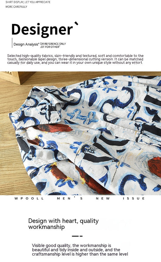 Camisa Estampada de Algodón con Diseño Artístico - Manga Larga Holgada y Casual para Hombre - Image 8