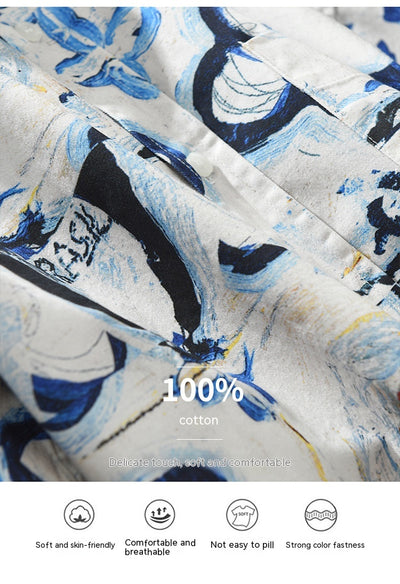 Camisa Estampada de Algodón con Diseño Artístico - Manga Larga Holgada y Casual para Hombre - Image 9