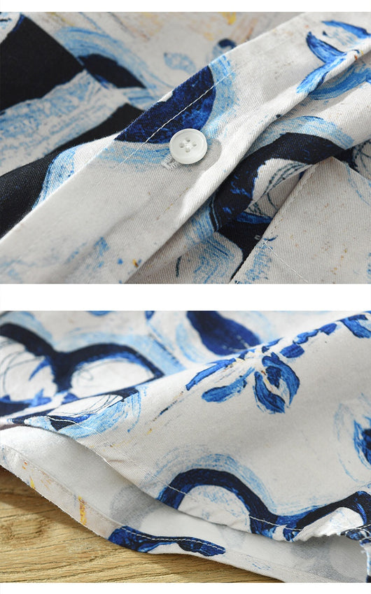 Camisa Estampada de Algodón con Diseño Artístico - Manga Larga Holgada y Casual para Hombre - Image 16