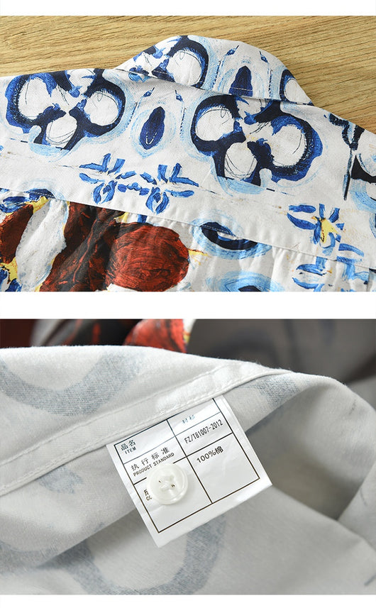 Camisa Estampada de Algodón con Diseño Artístico - Manga Larga Holgada y Casual para Hombre - Image 17