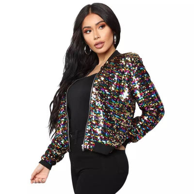 Chaqueta Casual Corta con Lentejuelas y Bloques de Color - Image 53