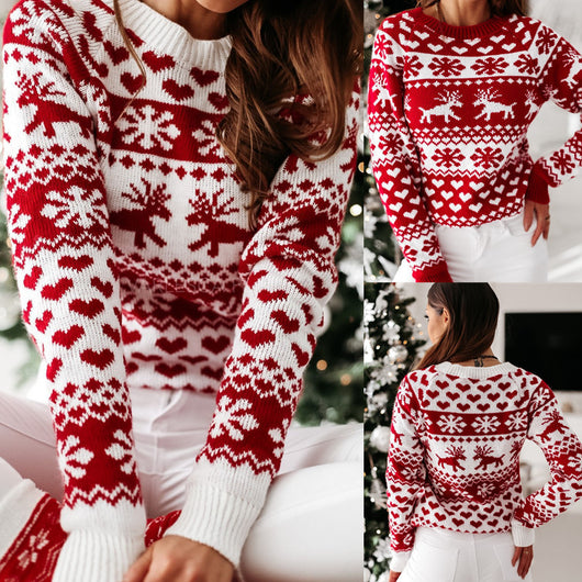 Suéter Navideño Tejido para Mujer con Estampado de Reno y Copo de Nieve - Image 11