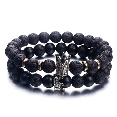 Pulsera de Piedra Volcánica con Circonitas y Corona de Moda Europea - Image 6