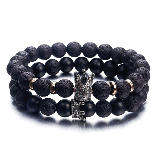 Pulsera de Piedra Volcánica con Circonitas y Corona de Moda Europea - Image 6