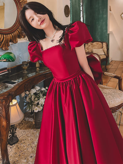 Vestido de Satén Rojo Vino para Compromisos - Elegancia Francesa Diaria - Image 17