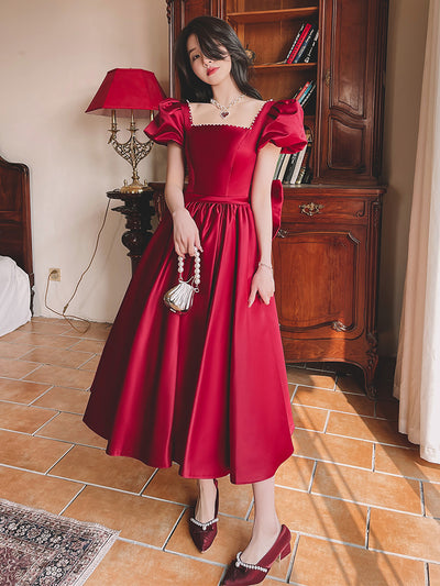 Vestido de Satén Rojo Vino para Compromisos - Elegancia Francesa Diaria - Image 18