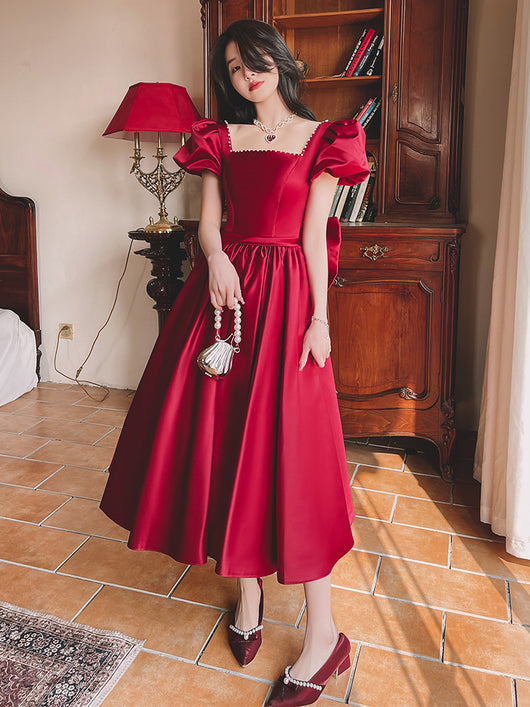 Vestido de Satén Rojo Vino para Compromisos - Elegancia Francesa Diaria - Image 18