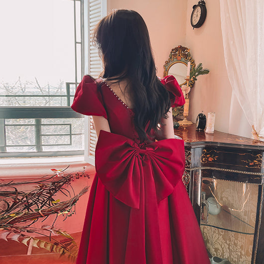 Vestido de Satén Rojo Vino para Compromisos - Elegancia Francesa Diaria - Image 20