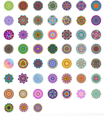 Set of 50 colorful mandala and retro graffiti stickers with intricate patterns for phone cases and luggage. - Image 18