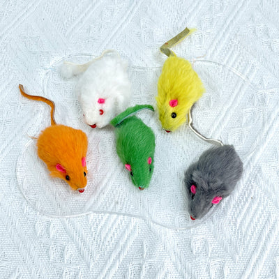 Six colorful plush mouse cat toys in orange, yellow, gray, white, green, and blue, with pink ears and noses. - Image 12